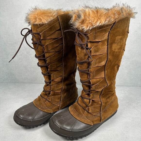 Sorel Boots Womens 7 Brown Cate of Alexandria 8 Faux Fur Waterproof Winter RARE - Picture 3 of 13